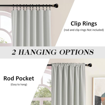 DONREN 108 Inches Long Curtains - 2 Panel Rod Pocket Drapes Room Darkening Thermal Insulated Curtains for Living Room Bedroom (Light Grey,52 W by 108 inch Length)