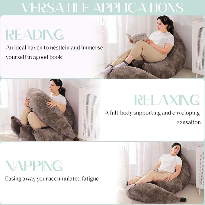 Banana Bean Bag Chair with Ottoman, Floor Sofa Bed with Footrest, Comfy Convertible Lounger for Adults, Plush Couch for Bedroom, Living Room or Dorm, L-Coffee