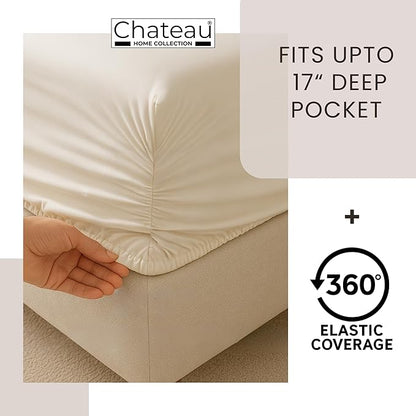 100% Egyptian Cotton Sheets Full Size Bed Set, Deep Pocket Full Sheet Set, 400 Thread Count Cotton Bed Sheets, Naturally Cool Soft Breathable No Pill Elasticated Luxury White Bedding for All Seasons