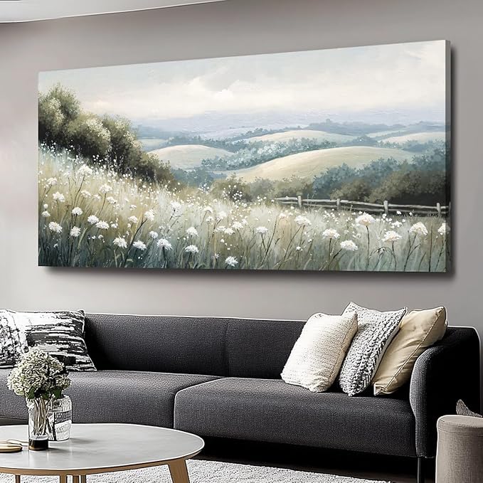 Sea of Flowers Canvas Wall Art - Modern landscape Paintings for Living Room, Bedroom Wall Decor, Framed Wall Art for Home or Office Decoration, Large Wall Art 75x150cm(30x60in)