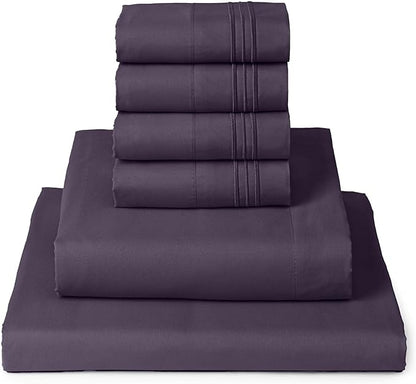 Mellanni Full Sheet Set - 6-Piece Iconic Collection Bedding, (Including 4 Pillowcases), 16-Inch Deep Pocket, Easy Care, Extra Soft, Cooling Sheets, Brushed Microfiber - Purple