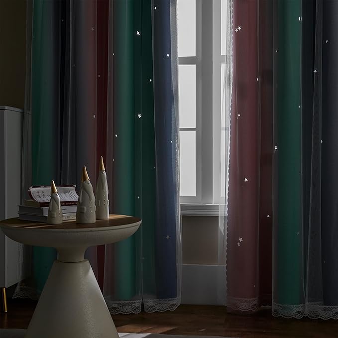 XiDi Curtains for Bedroom Decor, Rainbow Pinkgreen grey34/45