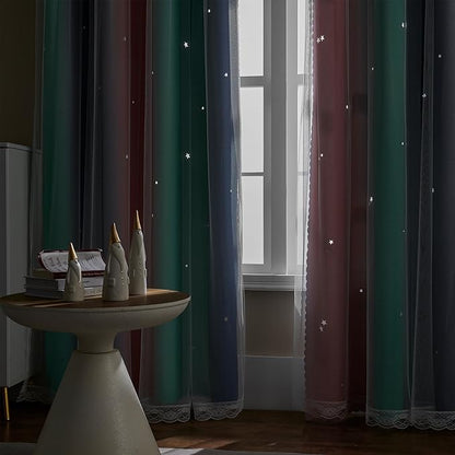 XiDi Curtains for Bedroom Decor, Rainbow Pinkgreen grey52/45