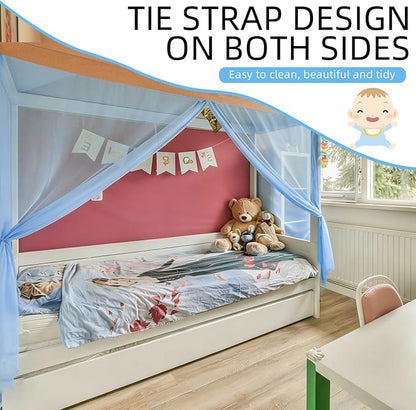 4 Corners Mosquito Net for Mosquiteros para Camas Bed Canopies Netting Bed Drapes Rectangular Mosquito Mesh for Camping Home Outdoor Travel(Blue,L75 X W35.5 X H59 Inch,1 Opening)