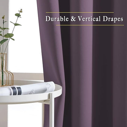 NICETOWN Plum Curtains for Living Room 84 inches Long - Plum Grommet Room Darkening Window Treatments Sound Reducing Drapes for Bedroom, 2 Panels, W52 x L84