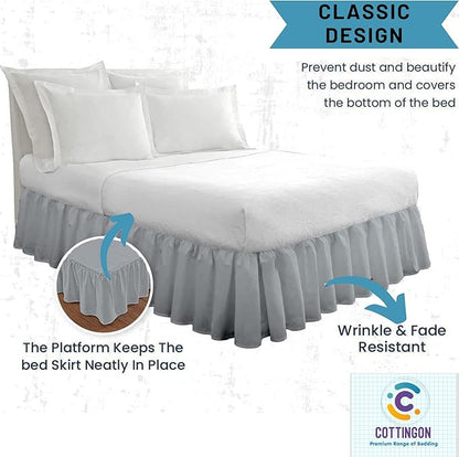 Ruffled Bed Skirt with Split Corners-Dust Ruffle - 15" Drop 100% Microfiber Soft,Sheen & Luxurious Look - Bed Skirts (Light Grey -Full)