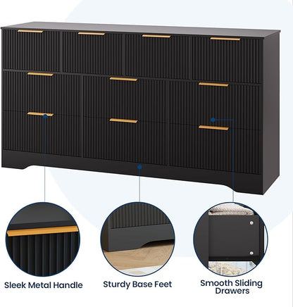 GarveeHome Fluted Dresser for Bedroom with 10 Drawers, 59" Wide Modern Chest of Drawers with Wood Frame, Dresser TV Stand Wooden Closet Clothes Storage Organizer for Living Room, Hallway