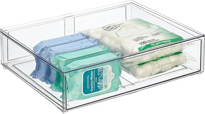 mDesign Wide Plastic Stackable Bathroom Storage Organizer Bin with Pull Out Drawer for Cabinet, Vanity, Shelf, Cupboard, Cabinet, Countertop, or Closet Organization - Lumiere Collection - Clear