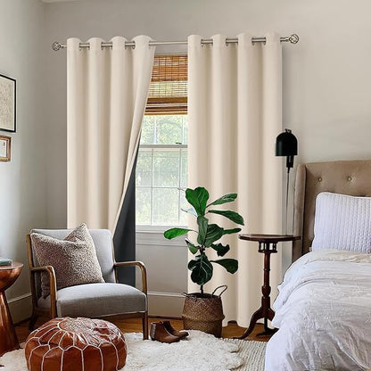 BGment Thermal Insulated 100% Blackout Curtains 84 Inch Length 2 Panels, Total Light Blocking Curtains for Bedroom, Grommet Window Drapes with Thick Black Liner, 52 Inch Wide Each Panel, Champagne