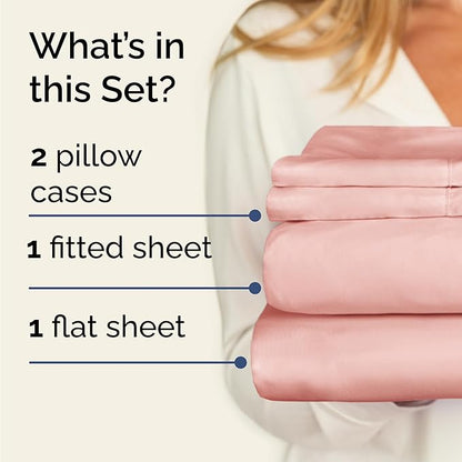Twin 4 Piece Sheet Set - Cooling, Comfy & Breathable - Hotel Luxury Bedding, Includes Fitted Sheet for Women, Men, Kids & Teens - 1 Flat, 1 Fitted Sheet, 2 Pillowcases with Deep Pockets - Baby Pink