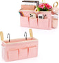 Bedside Caddy Bedside Organizer Bedside Storage Caddy with Fixed Straps and Water Bottle Holder for Home College Dorm Bunk Bed Hospital Bed Crib Bed Rails (2pcs Pink)