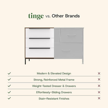 tinge Lira Premium Fabric Dresser - Solid Wooden Frame, 6 Spacious Sag-Proof Drawers with Sleek Metal Handles - Premium & Durable Storage Solution for Your Home (Dark Brown)