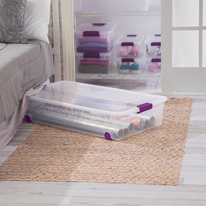 Sterilite 8-Pack 60 Quart ClearView Latch Box, Wheeled Underbed Organizer Bins with Latching Lids - Clear Plastic Organization Containers for Closet, Bedroom, Shelving Units and Everyday Home Storage
