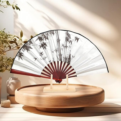 VOSAREA Bamboo Japanese Folding Fan Stand Holder Handheld Fan Display Stand Hand Fan Storage Rack Display Base (Beige)