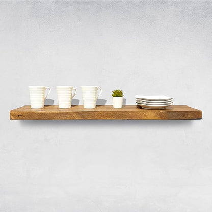 URBANDI, Rustic Floating Shelves, Set of 2, Hidden Bracket, Solid Wood, Heavy Duty, Wall Mounted Shelves, (Brown, 36Wx10D)