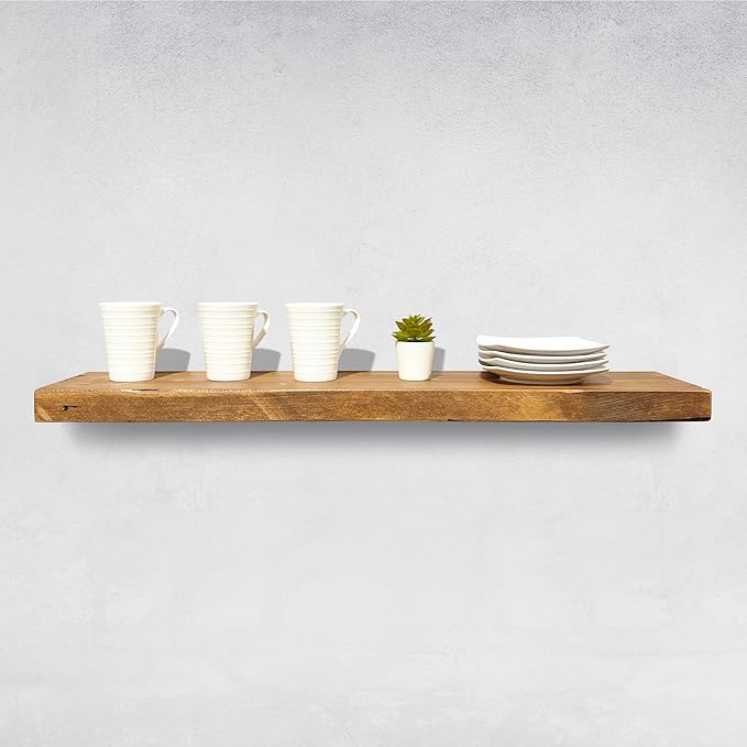 URBANDI, Rustic Floating Shelves, Set of 2, Hidden Bracket, Solid Wood, Heavy Duty, Wall Mounted Shelves, (Brown, 48Wx6D)