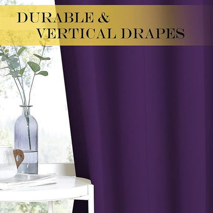 NICETOWN Blackout Window Curtain Short - (Deep Purple Color) Home Fashion Thermal Insulated Room Darkening Drapery for Bedroom, 52W x 84L, Sold Individually