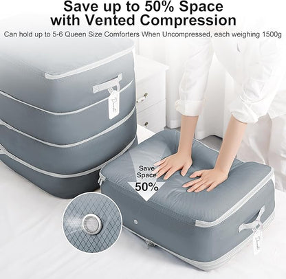 Comforter Storage Bag - 130L Large Capacity Blanket Storage Bags 4-Layer Ultra Space Saving Self Compression Organizer, Washable Compression Bags for Storage Comforter Blanket, 4-Pack, Grey