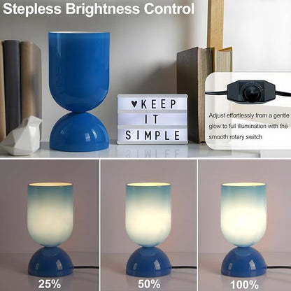 8.9" Modern Glass Table Lamp for Living Room, Dimmable Desk Lamps for Bedroom, UL Listed Nightstand Lamp with Dome Base, End Table Lamps for Home, Side Tables, College Dorm, Office, Glossy Blue