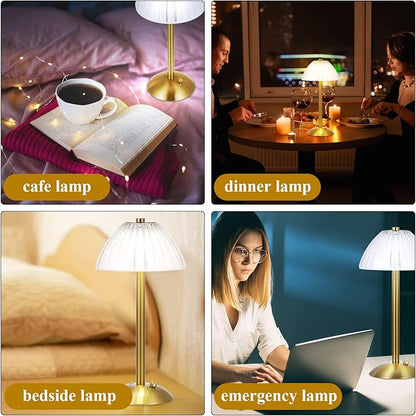 Liliful 2 Pcs Cordless Table Lamp Rechargeable Touch LED Small Gold Portable Battery Operated USB-c Desk Lamp 3 Color Dimmable for Bedroom Living Room Dining (Gold,Mushroom Style)