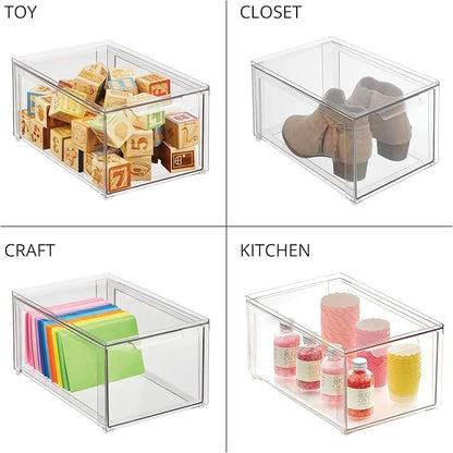 mDesign Plastic Stackable Bathroom Storage with Pull Out Bin Organizer Drawer for Cabinet, Vanity, Shelf, Cupboard, Cabinet, or Closet Organization - Lumiere Collection - 4 Pack - Clear