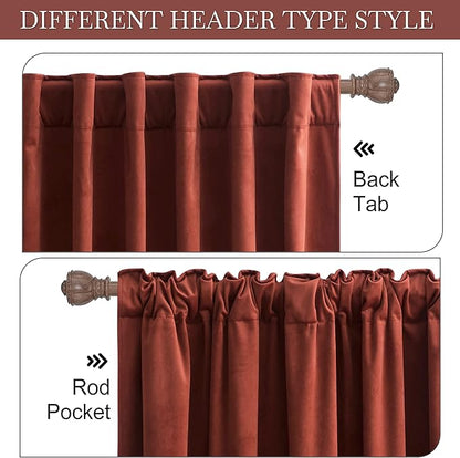 RYB Home Rust Red Velvet Curtains 108 inches Long, Thermal Insulated Panel for Bedroom Room Darkening Window Treatment for Holiday Backdrop Privacy Drapes for Guest Room, W52 x L108, 2 Panels