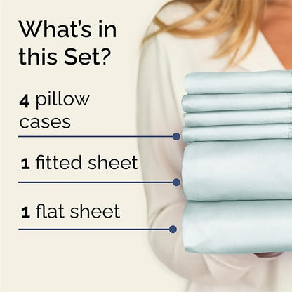 Queen 6 Piece Sheet Set - Cooling, Comfy & Breathable - Hotel Luxury Bedding, Includes Fitted Sheet for Women, Men, Kids & Teens - 1 Flat, 1 Fitted Sheet, 4 Pillowcases with Deep Pockets - Ice Blue