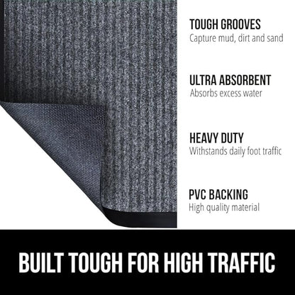 GORILLA GRIP Waterproof Traffic Guard Door Mat, 47x35, Heavy Duty Entryway Mats, Strong Rubber Back Commercial Utility Rugs for Office Hallway, Garage Floor and Home, Low Profile Carpet, Charcoal Gray