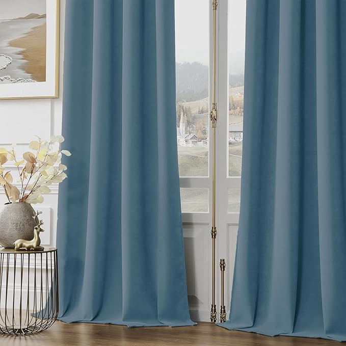 Joydeco Greyish Blue Velvet Curtains 84 Inches 2 Panels, Luxury Thermal Insulated Soft Curtains for Bedroom & Living Room, Room Darkening Velvet Drapes, Rod Pocket (52W x 84L)