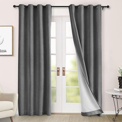 Macochico 100% Blackout Curtains Insulted Window Panels for Bedroom Living Room Dining Room Luxury Chenille Curtains Classic Home Decor Dark Grey Curtains with Tieback 52" Wx72 L Grommet 1 Panel
