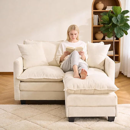 Loveseat Sofa with Ottoman, 50'' Modern L-Shape Cloud Couch Sofa Loveseat with 22'' Ottoman for Small Space/Apartment/Office/Living Room 8834-BEIGE-L