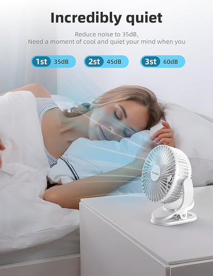 Svinkal usb Personal Clip on Fan 2400mAh Battery Operated 6in, Type C, 3 Speed, 720 adjustment, Small Portable Fan for Table, Bedroom, Desk, dormitory, Camping, Stroller, Golf Cart