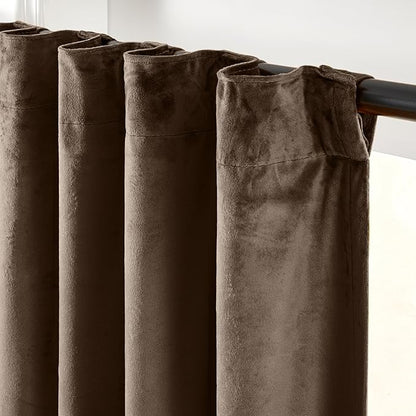 Lazzzy Dark Brown Velvet Curtains 108 Inches Long Blackout Thermal Insulated Blackout Lined Curtain Drapes Back Tab Window Treatments for Bedroom Living Room 2 Panels,52 x 108 Inch, Truffle