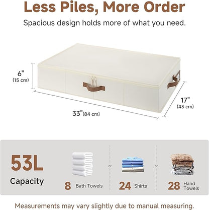 StorageWorks Underbed Storage with Lid, 2-Pack Under Bed Storage Containers for Clothes, Bedding, and Sweaters, Beige