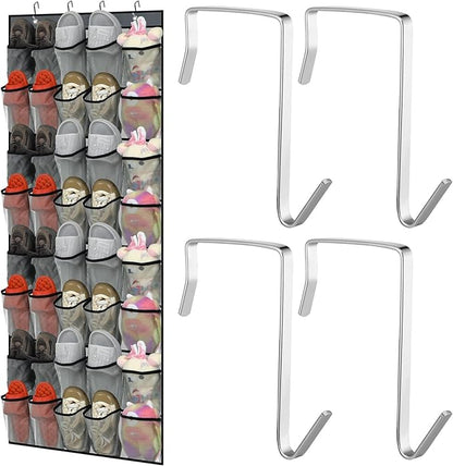 Windyun Over the Door Shoe Organizer with 40 Large Breathable Mesh Pocket, Space Saving Hanging Shoe Rack Hanger Gray Behind the Door Storage Holder for Entryway Closet Bedroom Utility Room Women Men