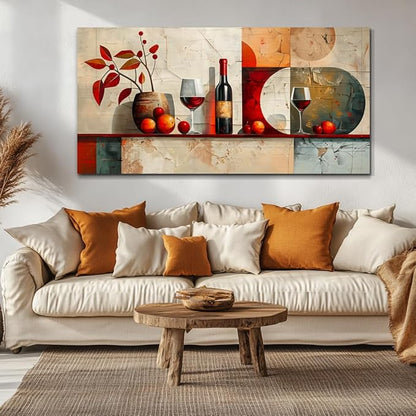 ERQINHUA Large Canvas Wall Art For Kitchen Wall Decor For Living Room Restaurant Pub Decorations Wine Glass Mural Still Life Abstract Pictures Artwork Restaurant Mural Home Decor Painting 30"x60"