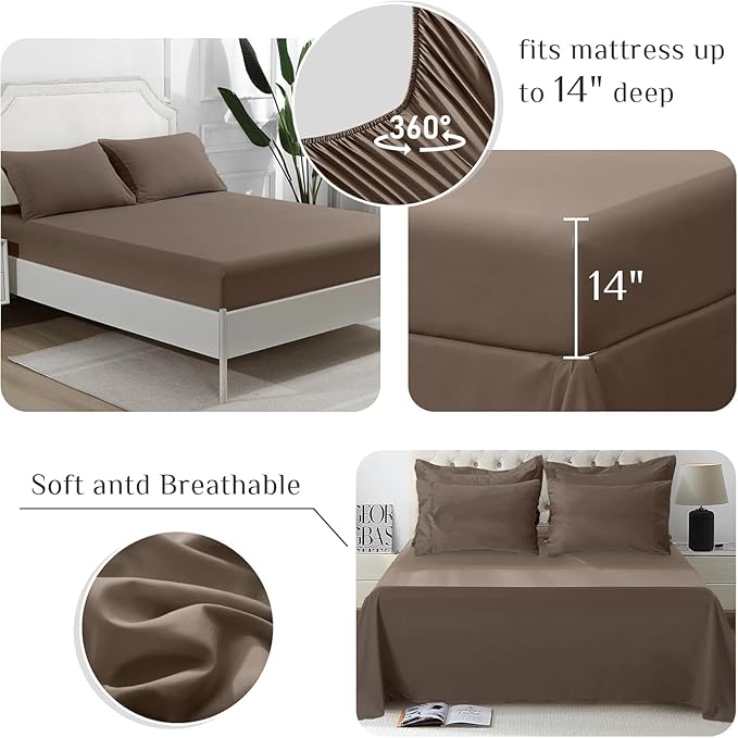 JOLLYVOGUE California King Comforter Set, Ultra-Soft Bed in a Bag Cal King Size 7 Pieces, Oeko-TEX Certified Bedding Set with Down Alternative Comforter, Sheets, Pillowcases & Shams, Brown
