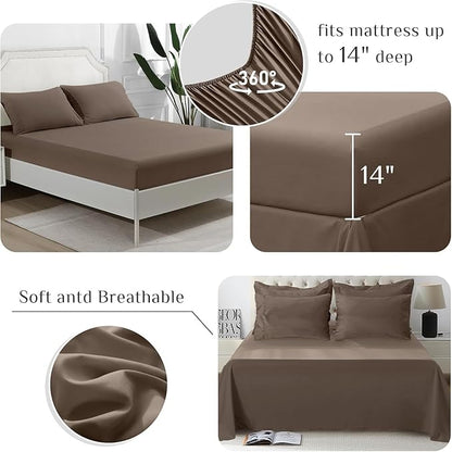JOLLYVOGUE California King Comforter Set, Ultra-Soft Bed in a Bag Cal King Size 7 Pieces, Oeko-TEX Certified Bedding Set with Down Alternative Comforter, Sheets, Pillowcases & Shams, Brown