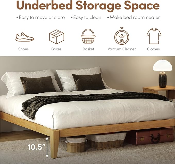 Thor Premium Solid Wood Bed Frame King, Platform Bed, Japanese Joinery Bed Frame, Wood Slat Support, No Box Spring Needed, Easy Assembly, Minimalist & Modern Style (Light Oak)
