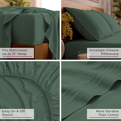 Mellanni California King Sheet Set - 6-Piece Iconic Collection Bedding, (Including 4 Pillowcases), 21-Inch Extra Deep Pocket, Easy Care, Ultra Soft, Cooling Sheets, Brushed Microfiber - Emerald Green