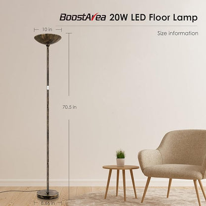 Floor Lamp, Standing Lamp, 20W 2000LM LED Torchiere Floor Lamp, Stepless Dimmable, Touch Control, 3000K Daylight, 50000hrs Lifespan, Floor Lamps for Living Room, Standing Lamps for Bedroom,Bronze