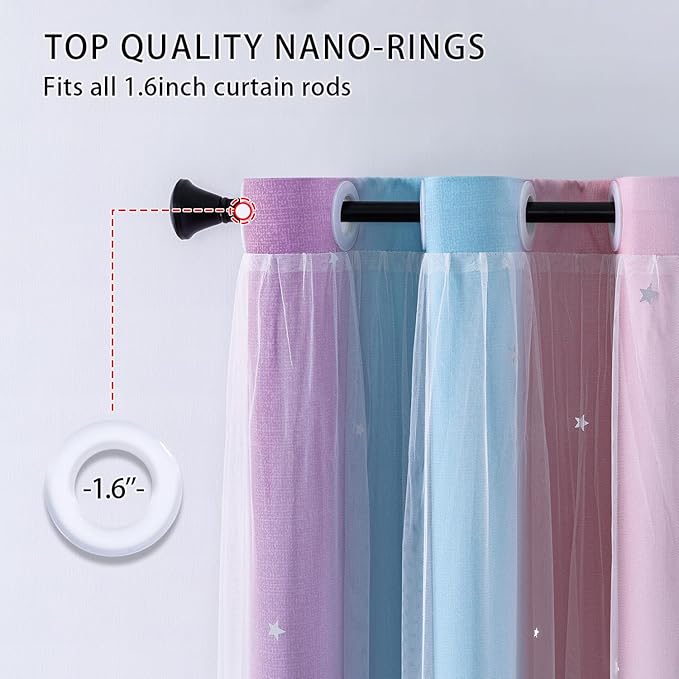 XiDi Dream Star Blackout Curtains for Kids Rooms Girl Princess Curtain for Daughter Bedroom Window (Pink Purple, W52 X L63)