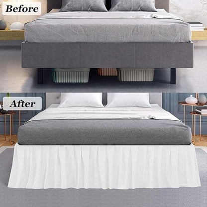 Rajlinen Ruffled Bed Skirt King, 21 Inch Drop Dust Ruffle with Split Corners, 100% Microfiber Bedskirt with Platform, Three-Sided Coverage Ruffled Gathering Design, Ivory