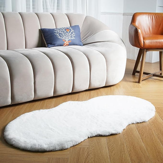 Latepis White Fluffy Rug 2x4 Small Throw Area Accent Rugs Washable Faux Rabbit Fur Shag Rug for Chair Couch Cover Floor Nursery Cute Rugs for Bederoom