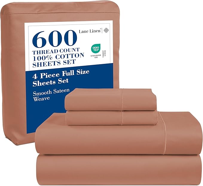 LANE LINEN Full Size Bed Sheets Set - 600 Thread Count Full Sheet Set - 100% Cotton Sheets Full Size Bed Set - Soft Cotton Bed Sheet Set - Sateen Weave Hotel Sheets - Luxury Full Sheet Set - Rose Dawn