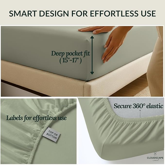 Cloud Scape Linen 100% Egyptian Cotton Sheets Full Size, 4 Pieces Luxury Bedding Set, 400 Thread Count,Hotel Quality, Silky Soft, Deep Pockets up to 17, Mineral