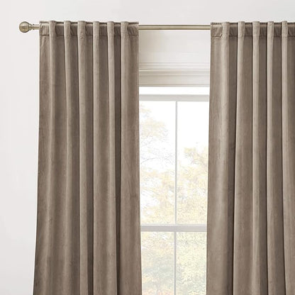 RYB Home Taupe Bedroom Curtains Heavy Velvet 84 inches, Room Darkening Privacy Window Curtains Soft Durable Velvet Backdrops for Sliding Door Living Room, W52 x L84, 2 Panels Set