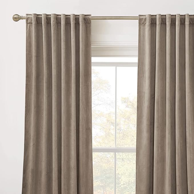 RYB Home Taupe Velvet Curtains 84 inches Length - Blackout Thermal Insulated Drapes Window Treatment Luxury Solid Decor for Kitchen Study Room, W62 x L84 inches, 2 Panels