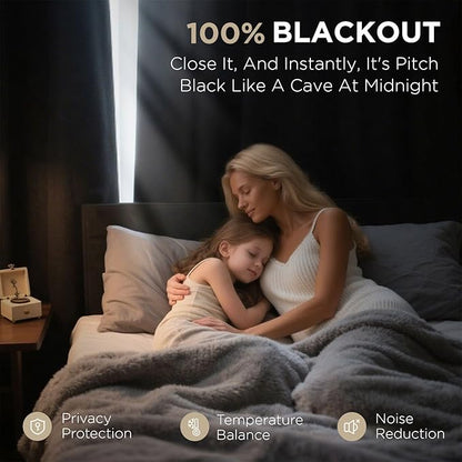 Joydeco Blackout Curtains 72 Inches Long 2 Panels Burg, Room Darkening Curtains for Bedroom, 100% Black Out Textured Thermal Drapes Privacy Protection 2 Panels Set(W52 x L72 Inch, Grey)
