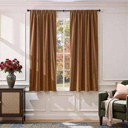 Lazzzy Velvet Blackout Curtains Thermal Insulated Room Window Drapes Super Soft Luxury Curtains for Living Room Bedroom Rod Pocket 2 Panels, Gold Brown, 52" W x 63" L